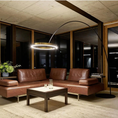 Trendy Modern Gold Circle and Arc Metal Floor Lamp Image - 1