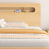 Trendy Natural Queen Headboard Wood Storage Panel Bed Image - 10