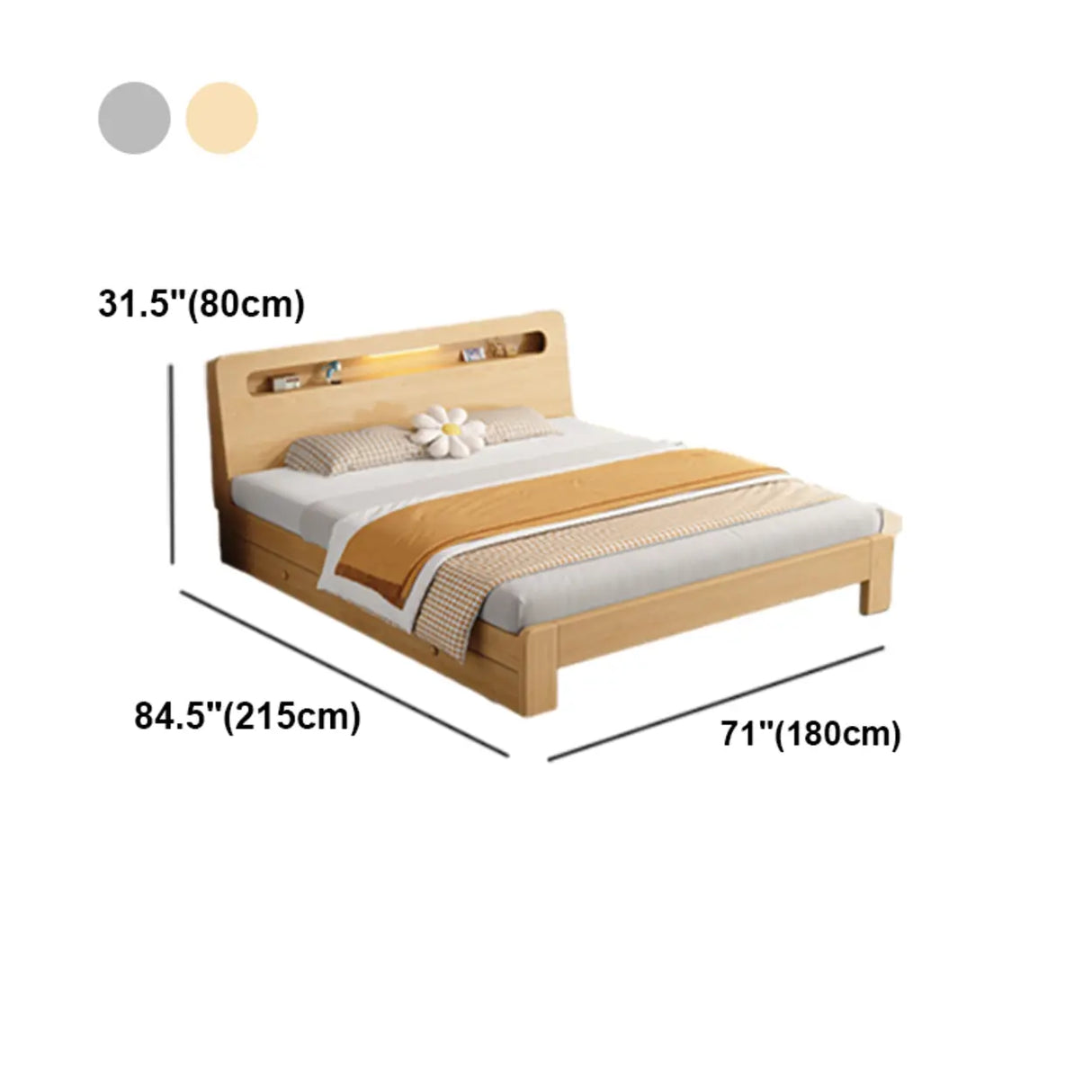 Trendy Natural Queen Headboard Wood Storage Panel Bed Image - 15