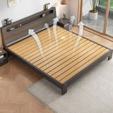 Trendy Natural Queen Headboard Wood Storage Panel Bed Image - 8