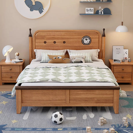 Trendy Natural Queen Panel Wood Bed with Headboard Image - 1