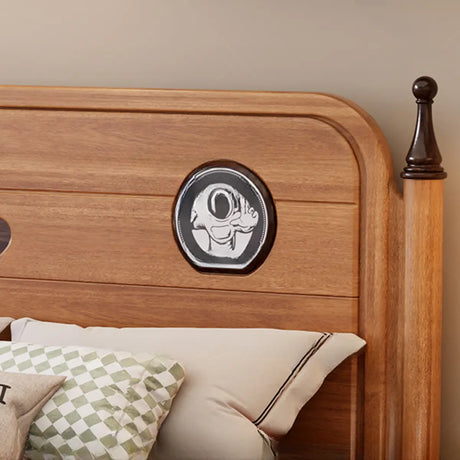 Trendy Natural Queen Panel Wood Bed with Headboard Image - 2