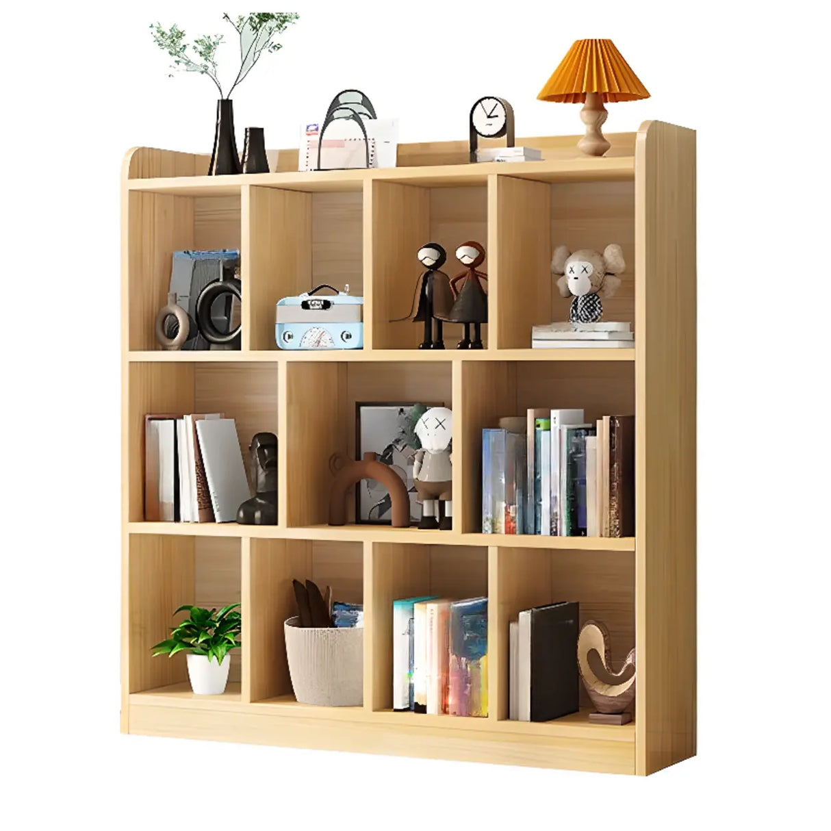 Trendy Natural Timber Rectangular Wide Storage Bookcase Image - 10