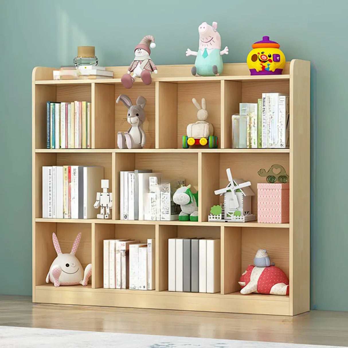 Trendy Natural Timber Rectangular Wide Storage Bookcase Image - 11