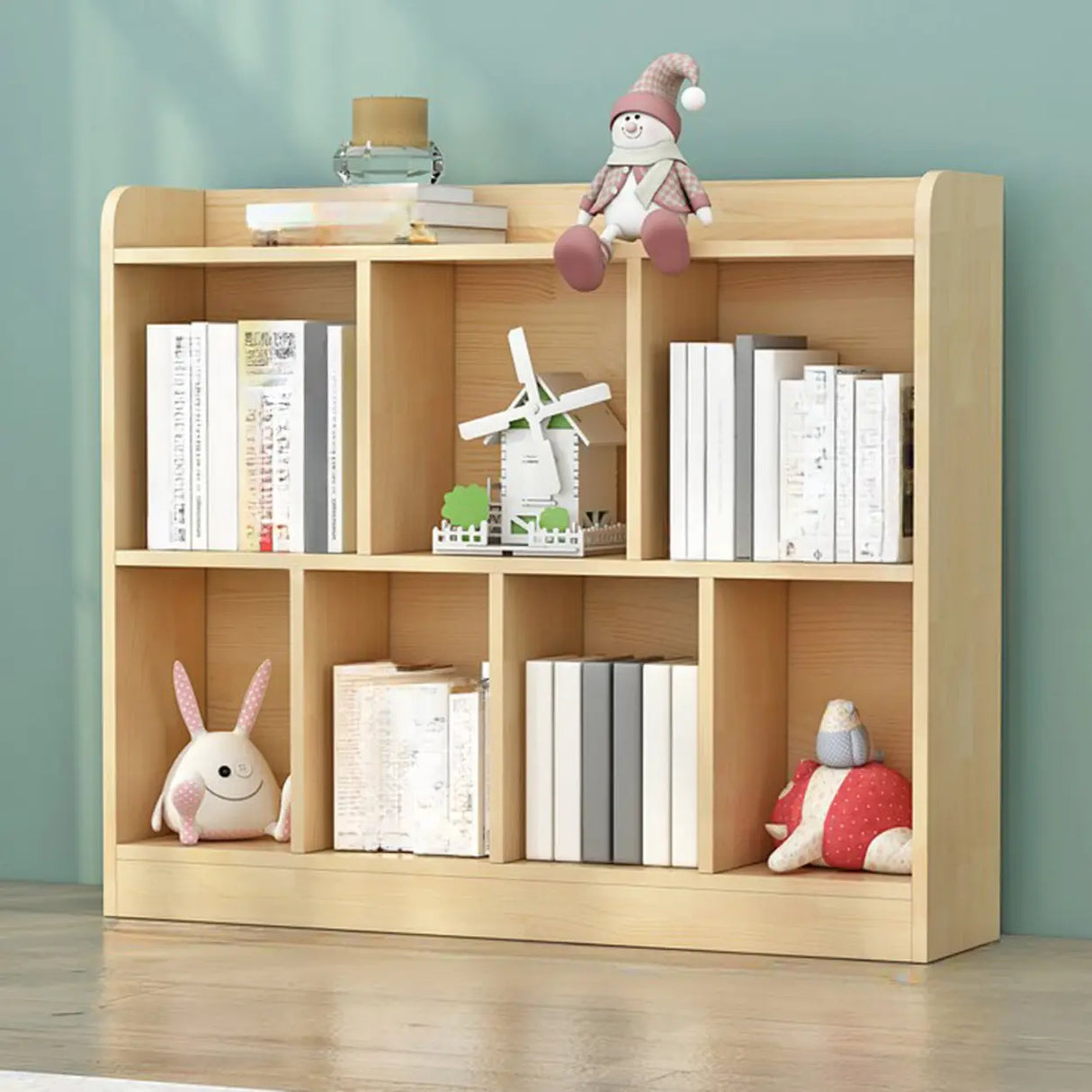 Trendy Natural Timber Rectangular Wide Storage Bookcase Image - 3