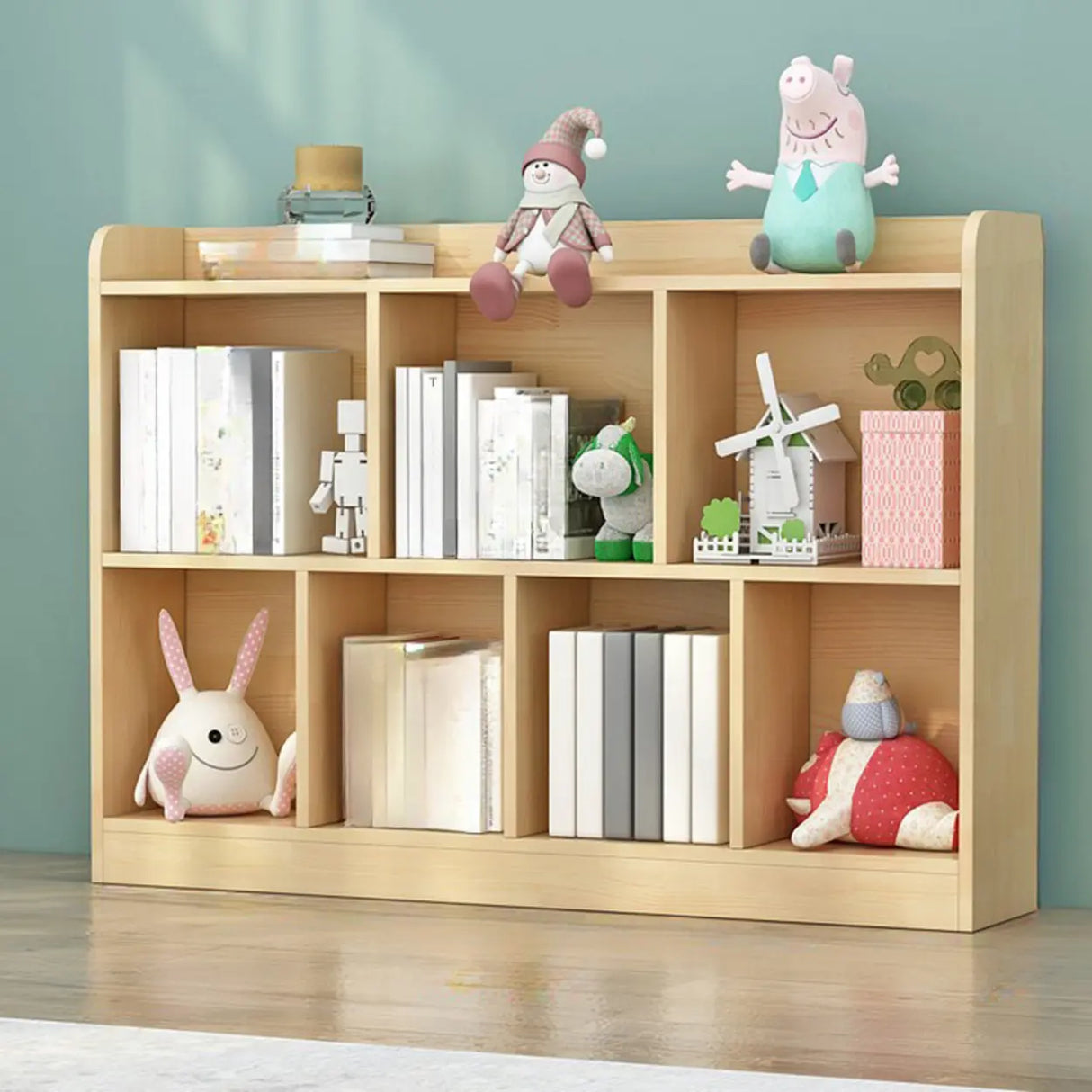 Trendy Natural Timber Rectangular Wide Storage Bookcase Image - 5