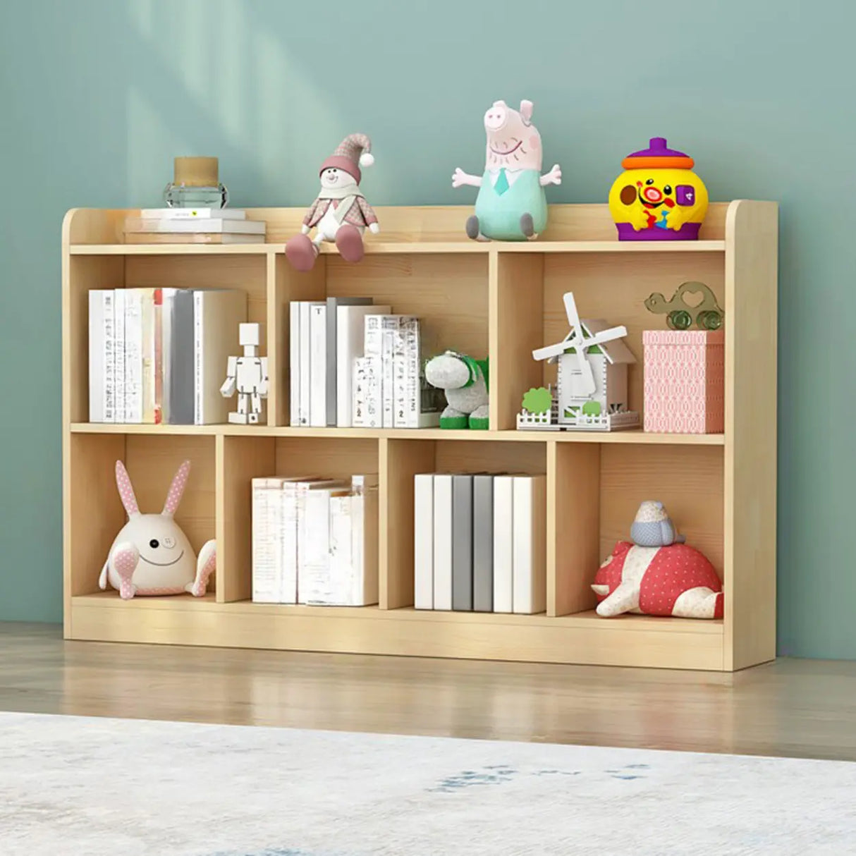 Trendy Natural Timber Rectangular Wide Storage Bookcase Image - 7