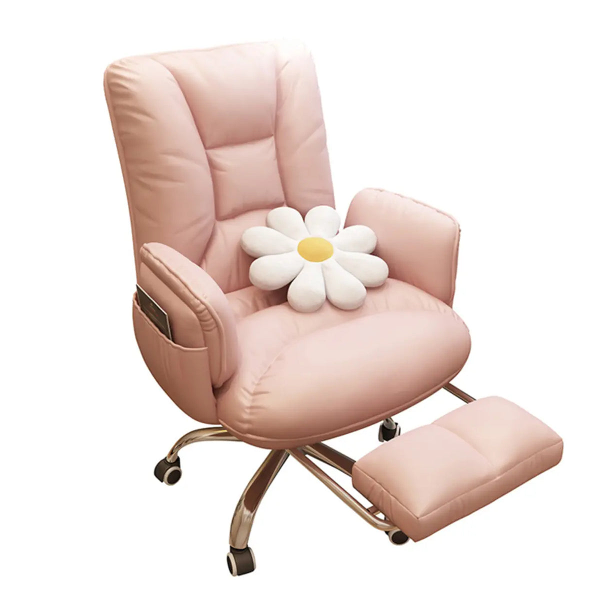 Trendy Off-White Swivel Tilt Leather Footrest Office Chair Image - 10