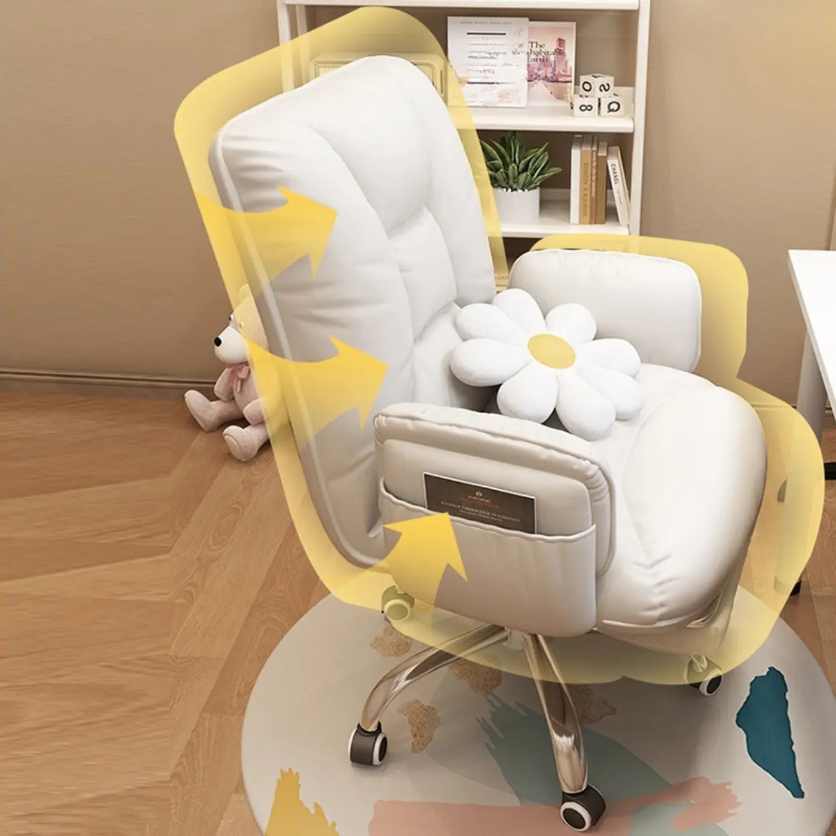 Trendy Off-White Swivel Tilt Leather Footrest Office Chair Image - 12