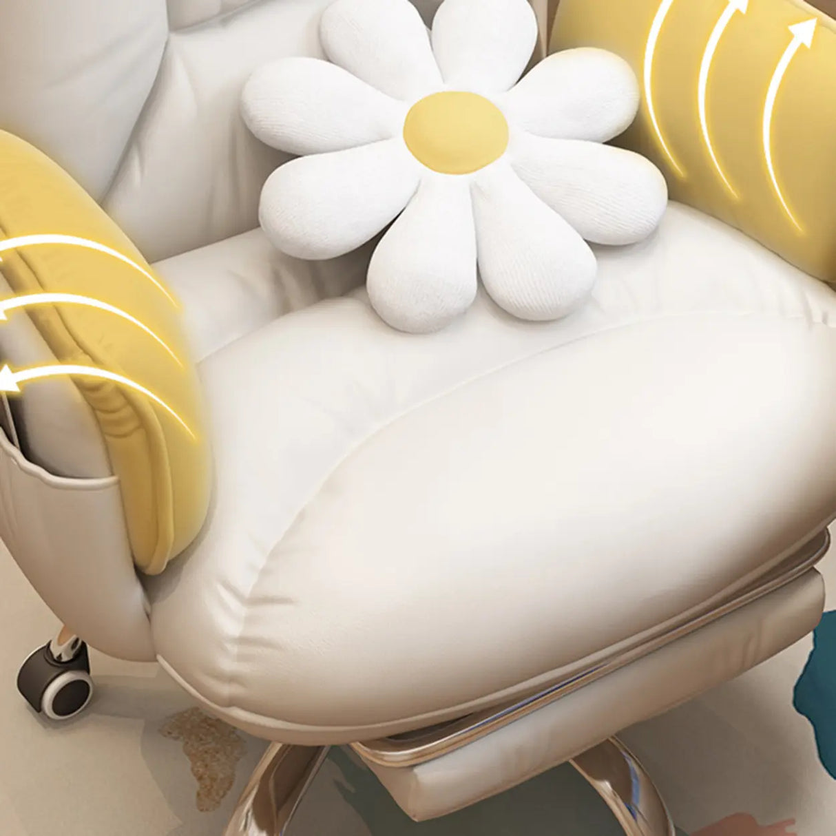 Trendy Off-White Swivel Tilt Leather Footrest Office Chair Image - 18