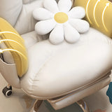 Trendy Off-White Swivel Tilt Leather Footrest Office Chair Image - 18