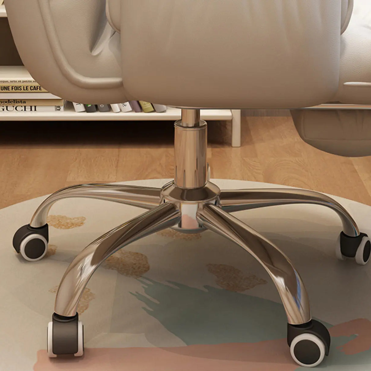 Trendy Off-White Swivel Tilt Leather Footrest Office Chair Image - 19
