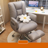 Trendy Off-White Swivel Tilt Leather Footrest Office Chair Image - 2