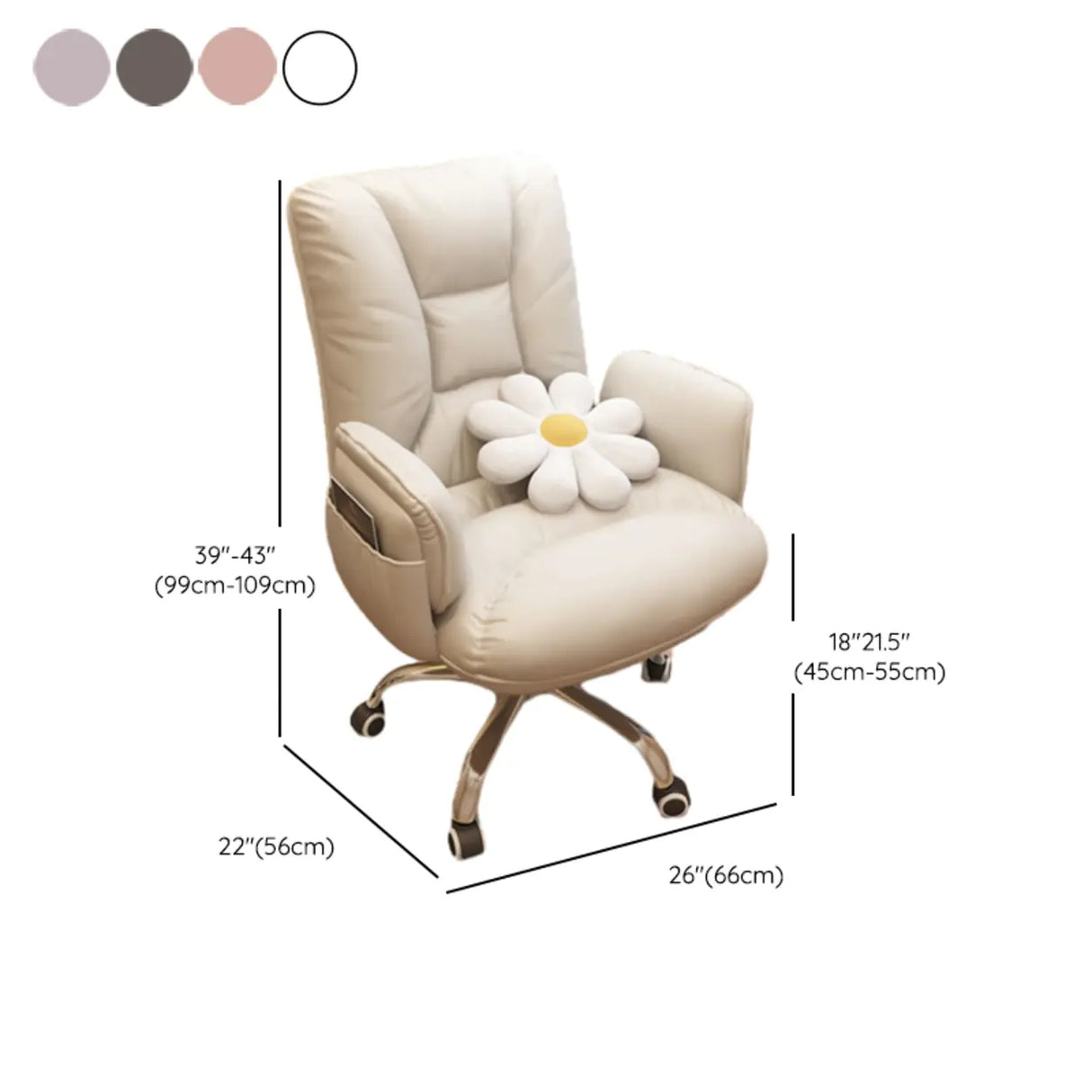 Trendy Off-White Swivel Tilt Leather Footrest Office Chair Image - 21