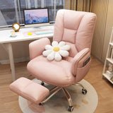 Trendy Off-White Swivel Tilt Leather Footrest Office Chair Image - 8