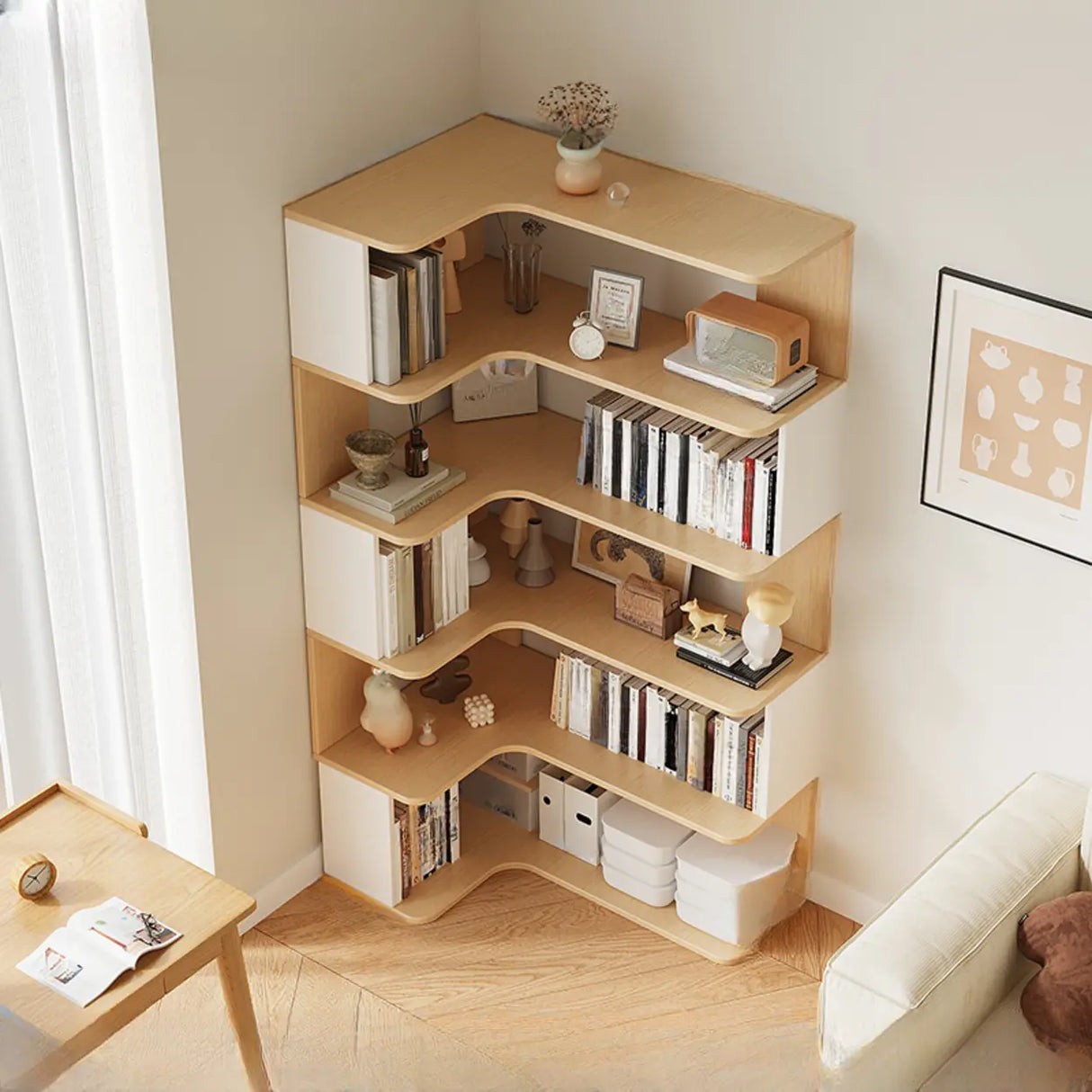 Trendy Open Back Wooden Corner Storage Bookcase Medium Image - 10