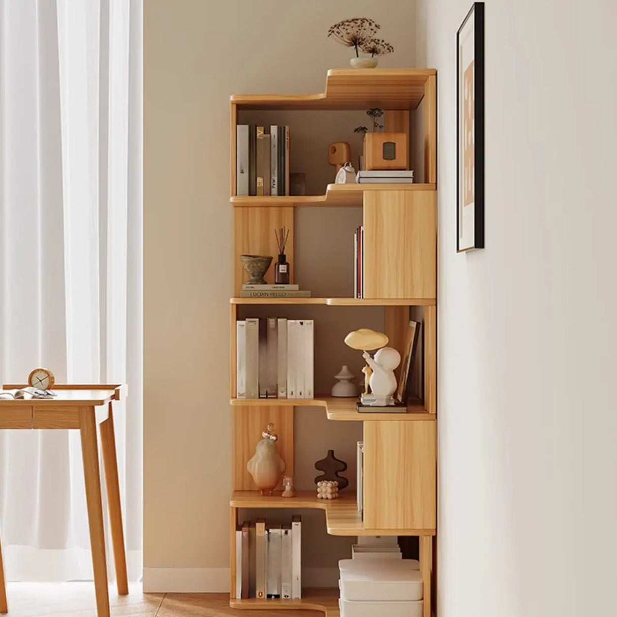 Trendy Open Back Wooden Corner Storage Bookcase Medium Image - 12