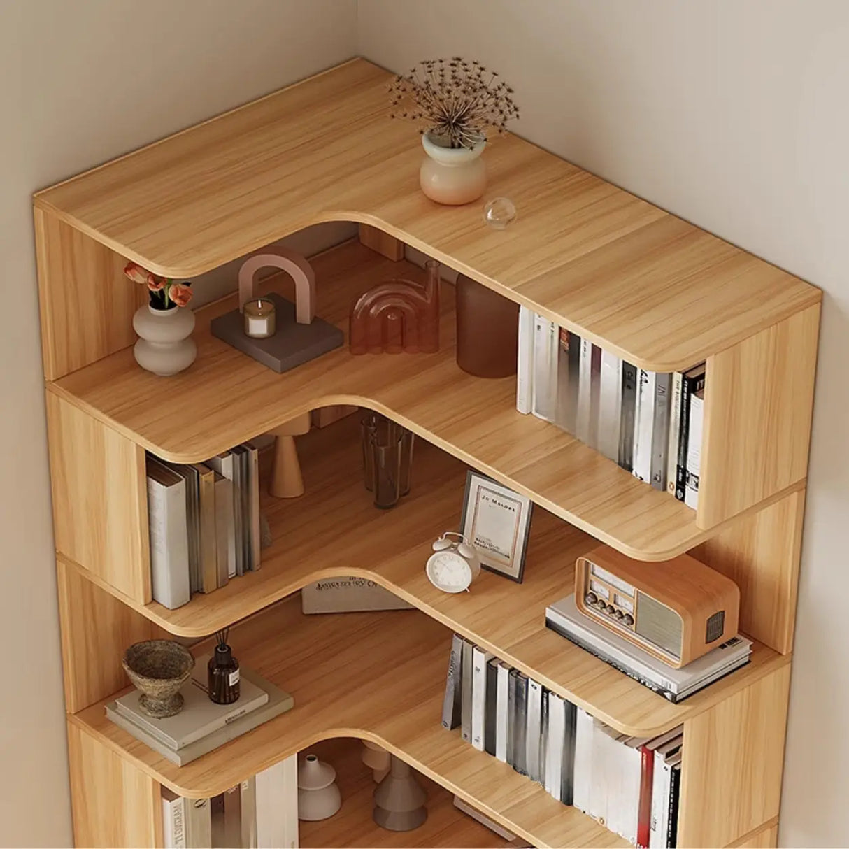 Trendy Open Back Wooden Corner Storage Bookcase Medium Image - 14