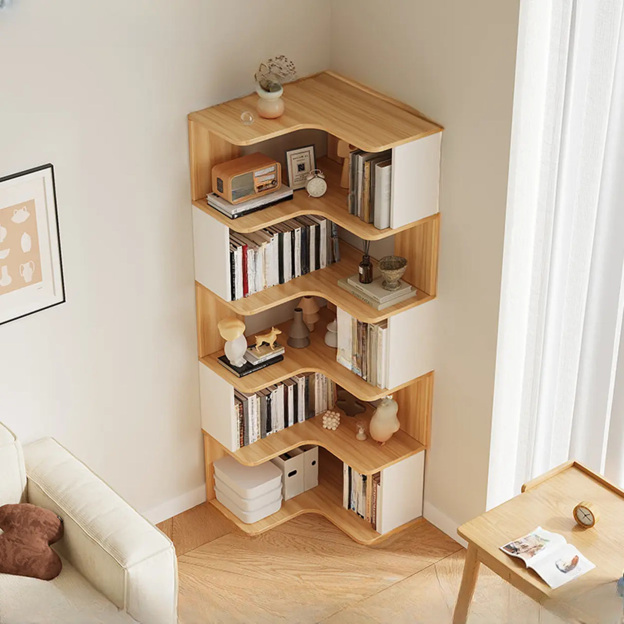 Trendy Open Back Wooden Corner Storage Bookcase Medium Image - 15