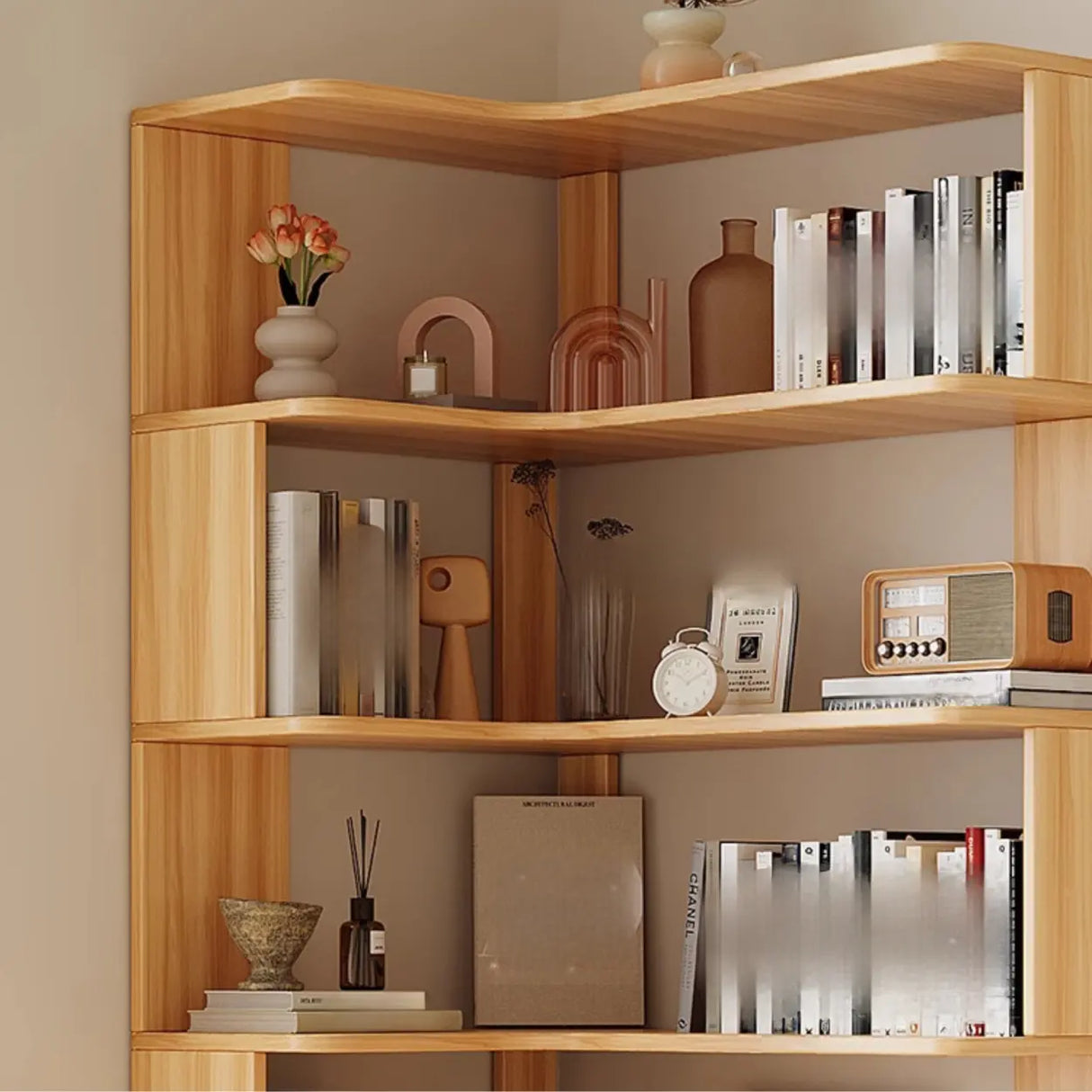 Trendy Open Back Wooden Corner Storage Bookcase Medium Image - 16