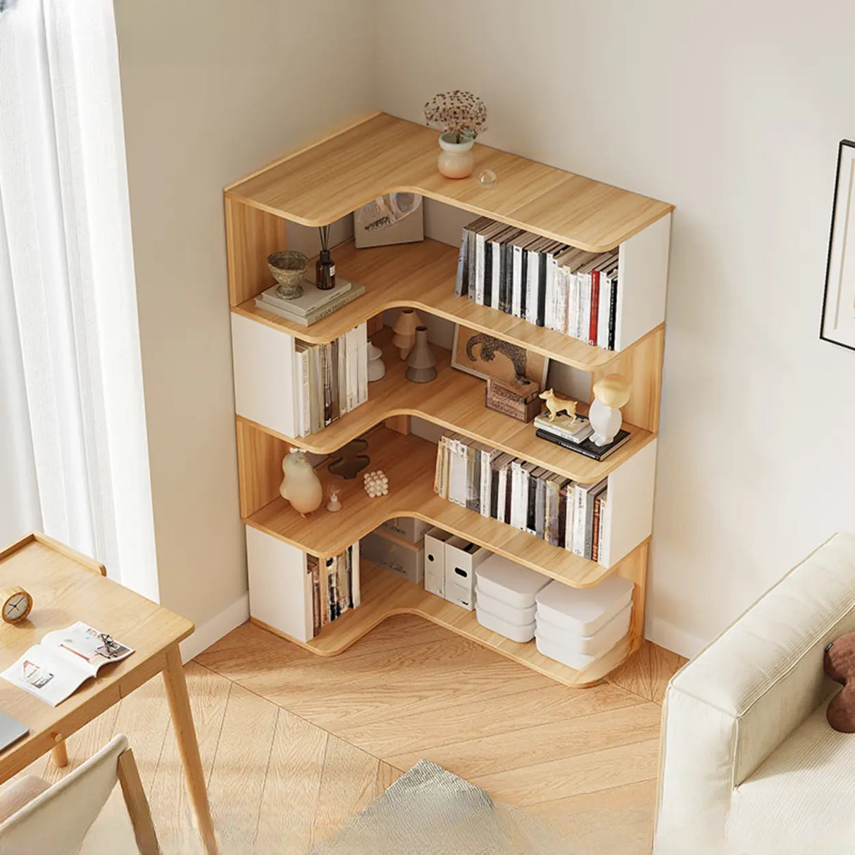 Trendy Open Back Wooden Corner Storage Bookcase Medium Image - 18