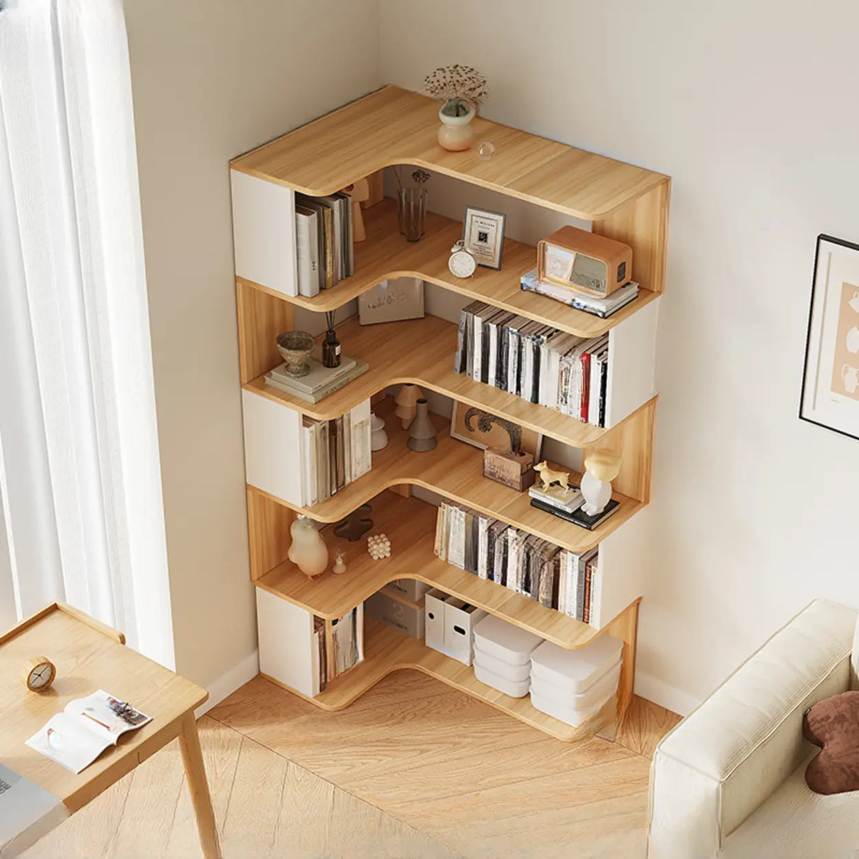 Trendy Open Back Wooden Corner Storage Bookcase Medium Image - 19