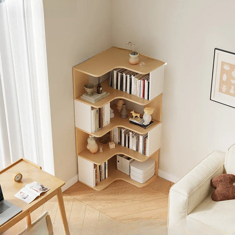 Trendy Open Back Wooden Corner Storage Bookcase Medium Image - 2