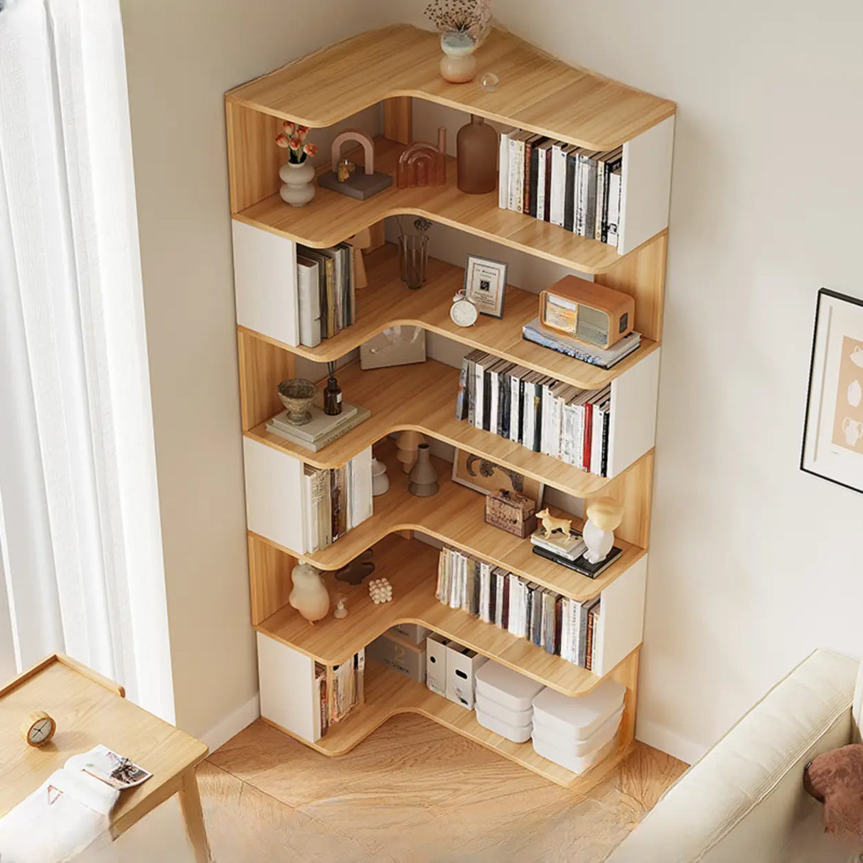 Trendy Open Back Wooden Corner Storage Bookcase Medium Image - 20