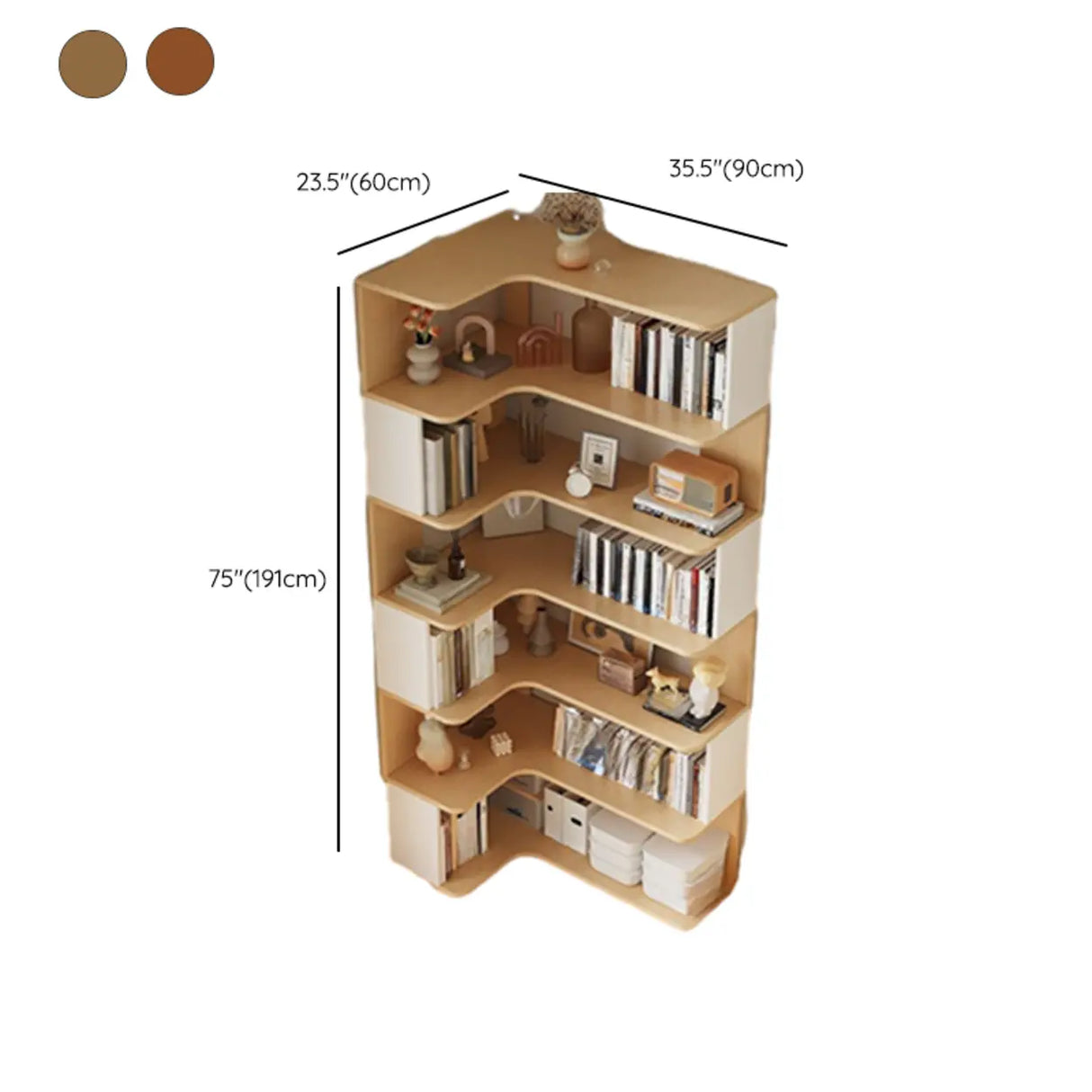 Trendy Open Back Wooden Corner Storage Bookcase Medium Image - 26