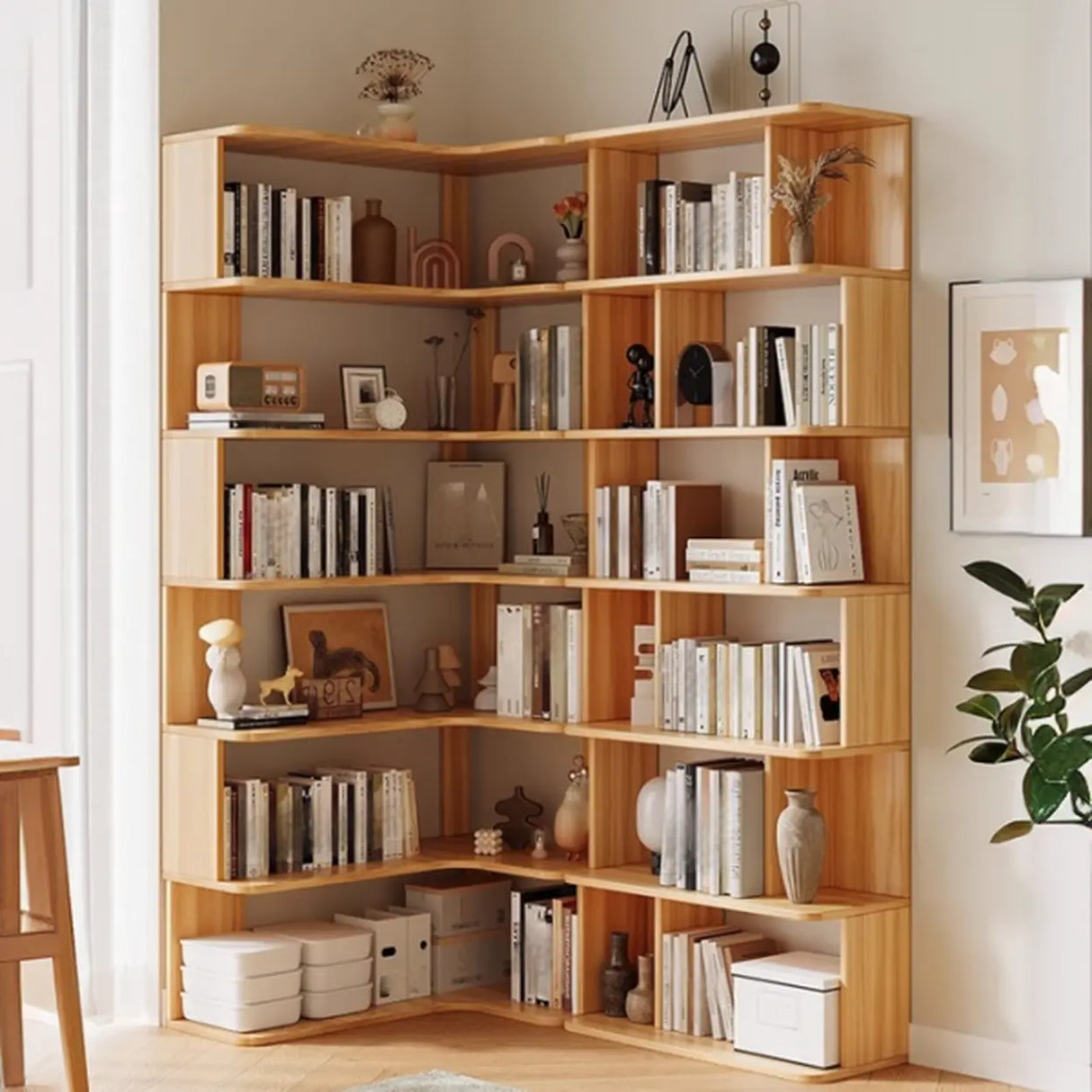Trendy Open Back Wooden Corner Storage Bookcase Medium Image - 4