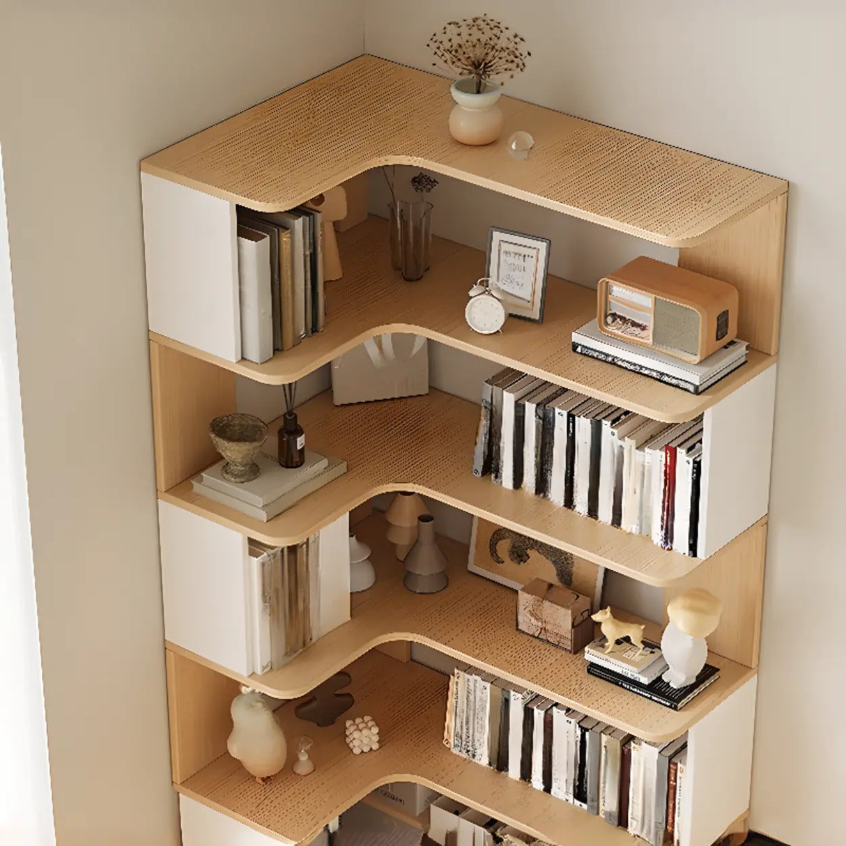 Trendy Open Back Wooden Corner Storage Bookcase Medium Image - 7