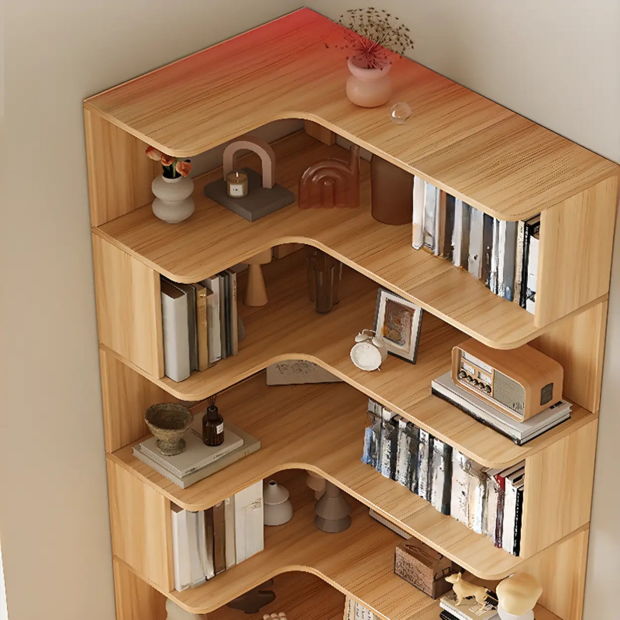Trendy Open Back Wooden Corner Storage Bookcase Medium Image - 9