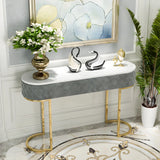 Trendy Oval Marble Grey Glam Hall Accent Console Table Image - 1