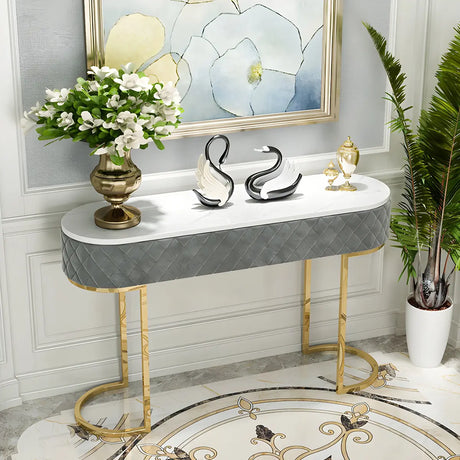 Trendy Oval Marble Grey Glam Hall Accent Console Table Image - 1
