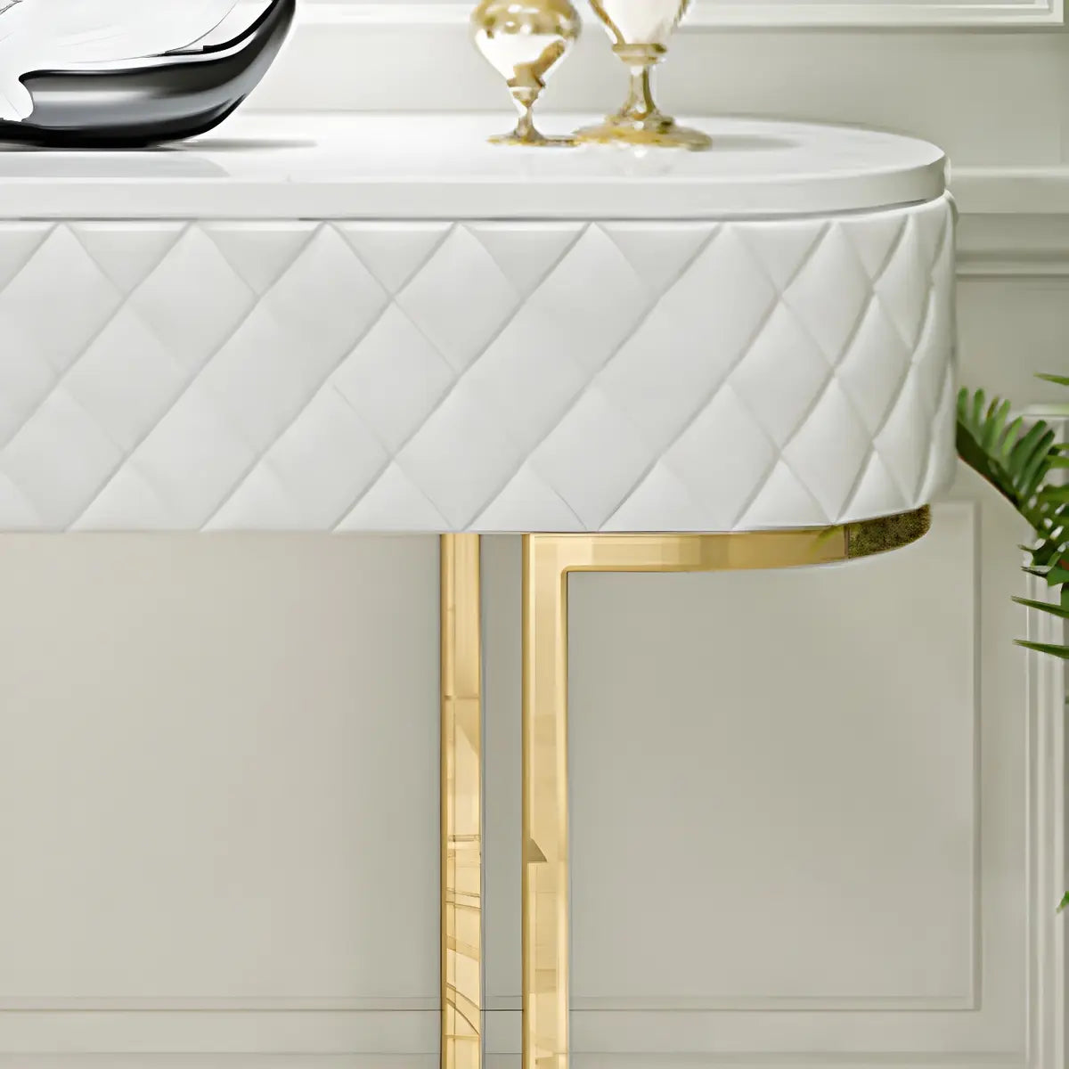 Trendy Oval Marble Grey Glam Hall Accent Console Table Image - 10