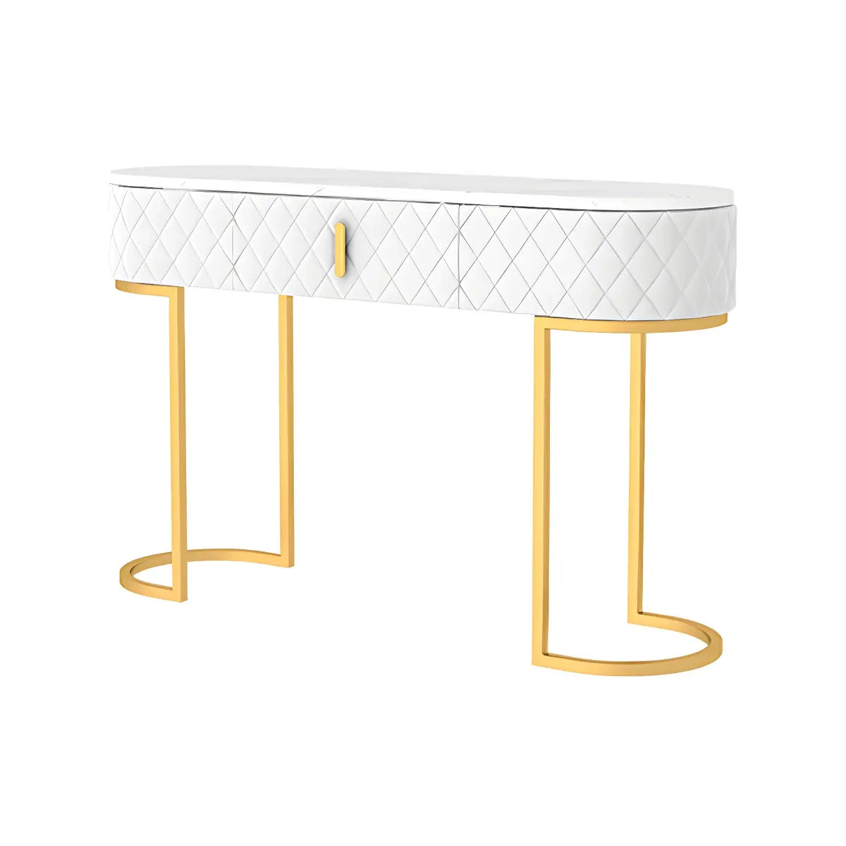 Trendy Oval Marble Grey Glam Hall Accent Console Table Image - 5