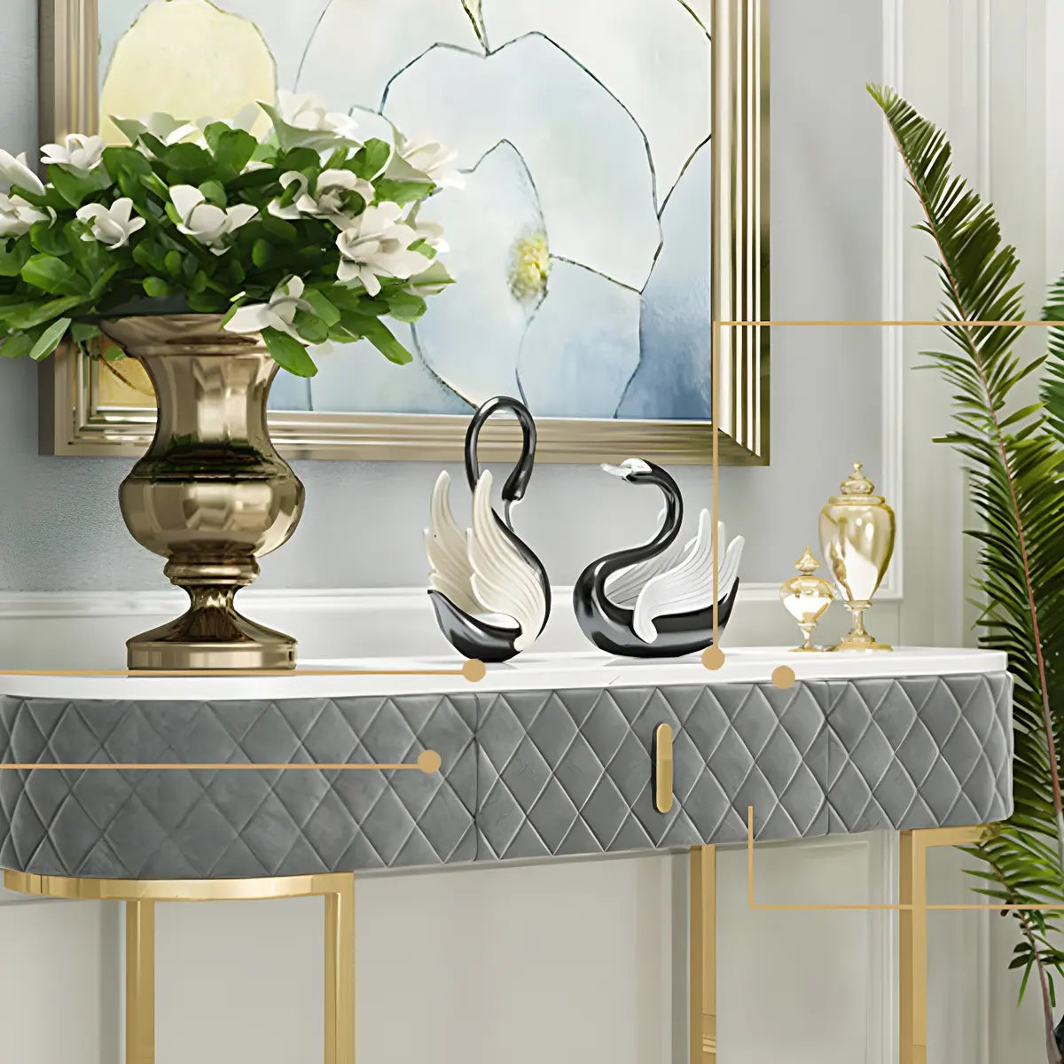 Trendy Oval Marble Grey Glam Hall Accent Console Table Image - 6