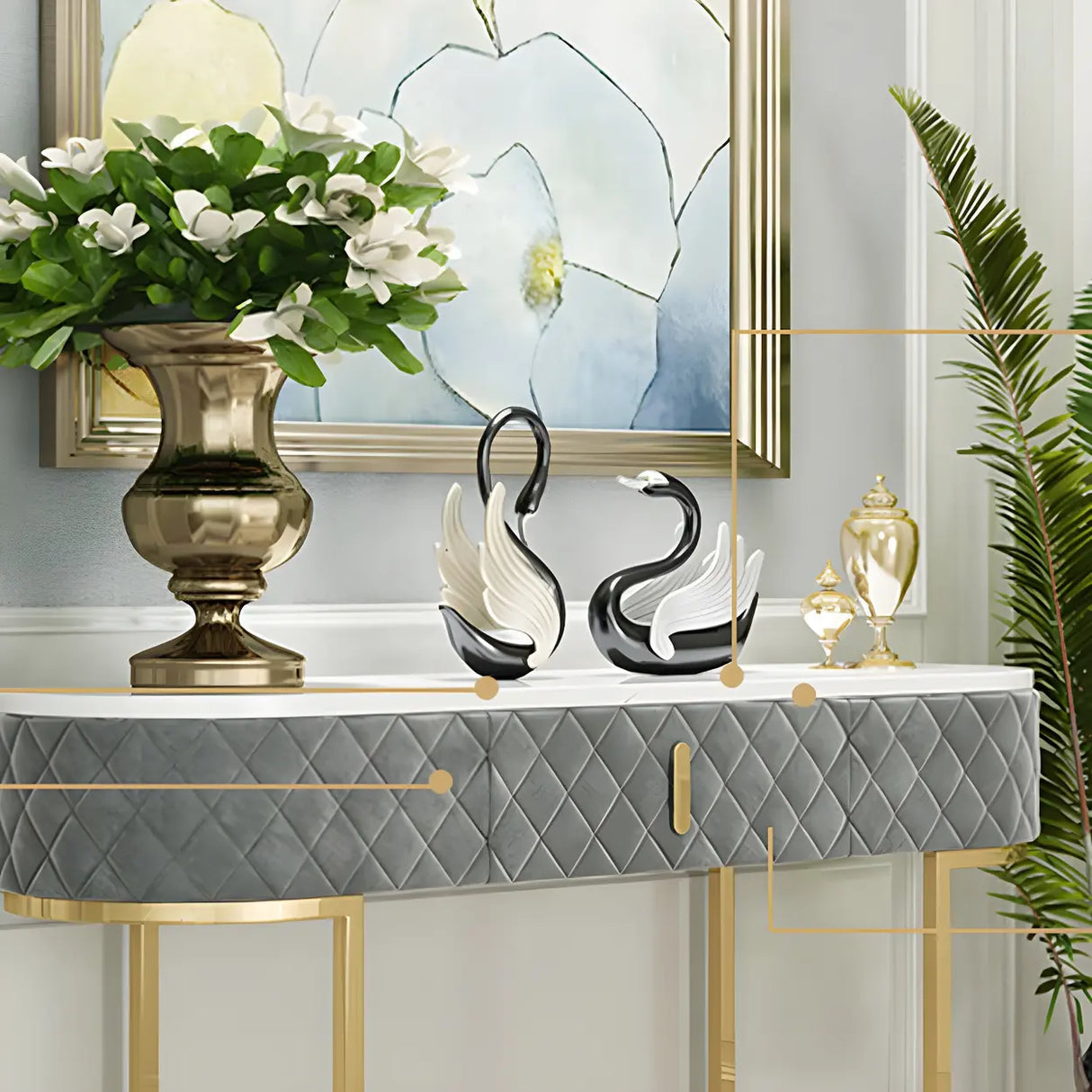 Trendy Oval Marble Grey Glam Hall Accent Console Table Image - 6