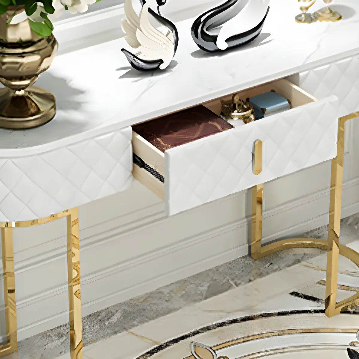 Trendy Oval Marble Grey Glam Hall Accent Console Table Image - 7