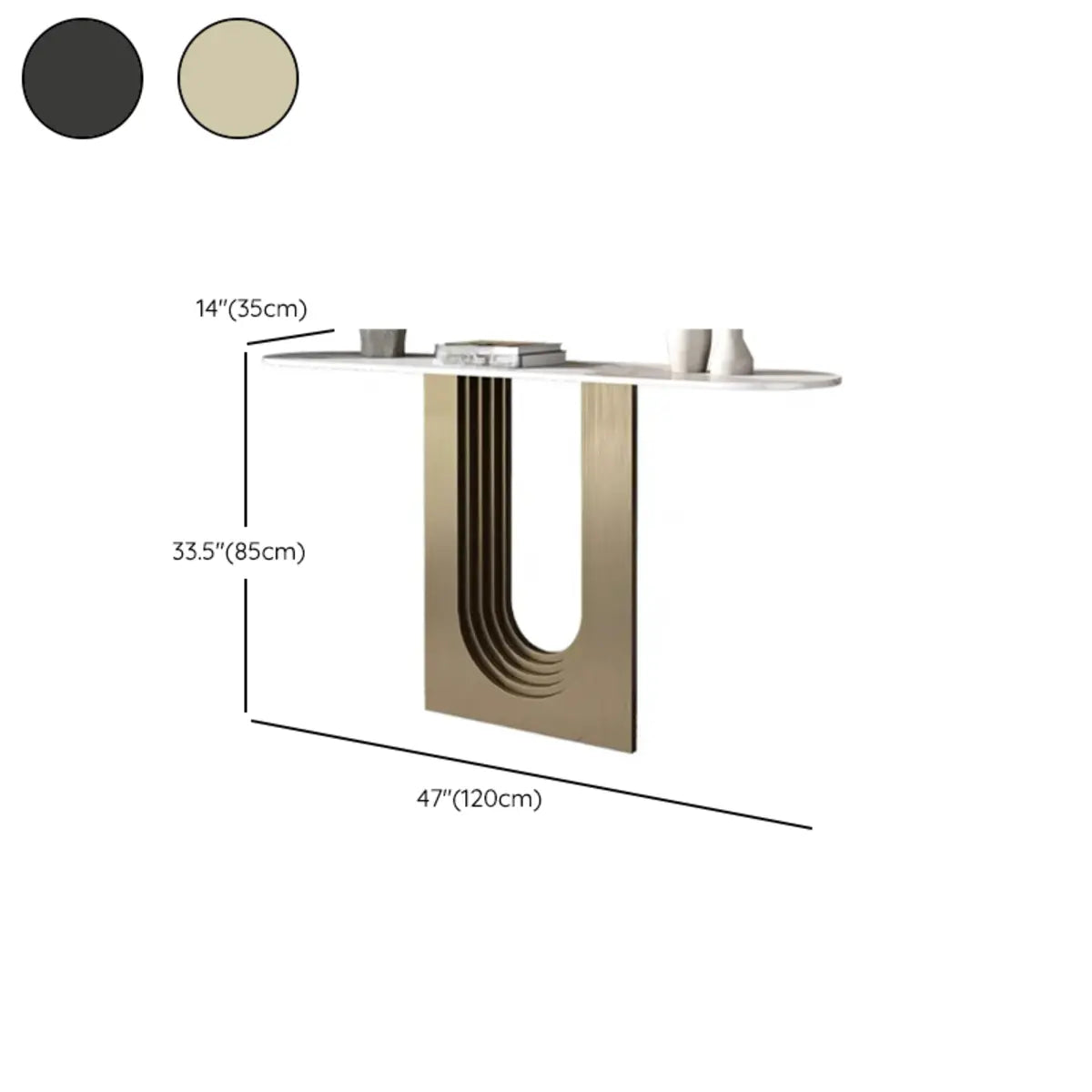 Trendy Oval Stone Top Wood Abstract Base Console Table Image - 12