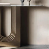 Trendy Oval Stone Top Wood Abstract Base Console Table Image - 4