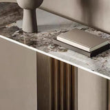 Trendy Oval Stone Top Wood Abstract Base Console Table Image - 7