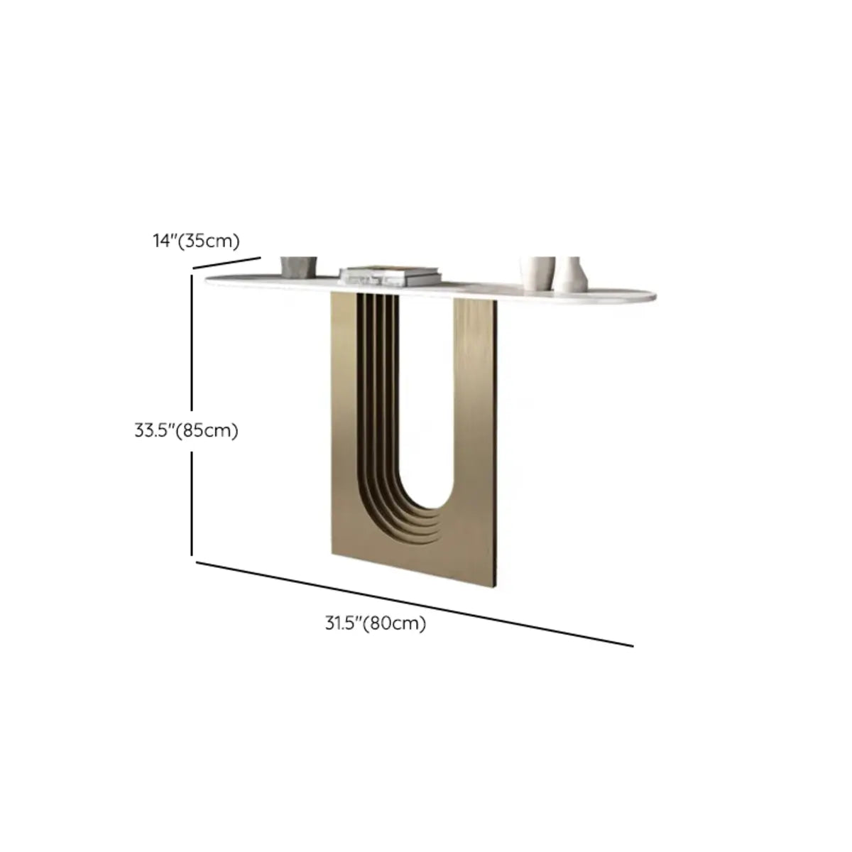 Trendy Oval Stone Top Wood Abstract Base Console Table 