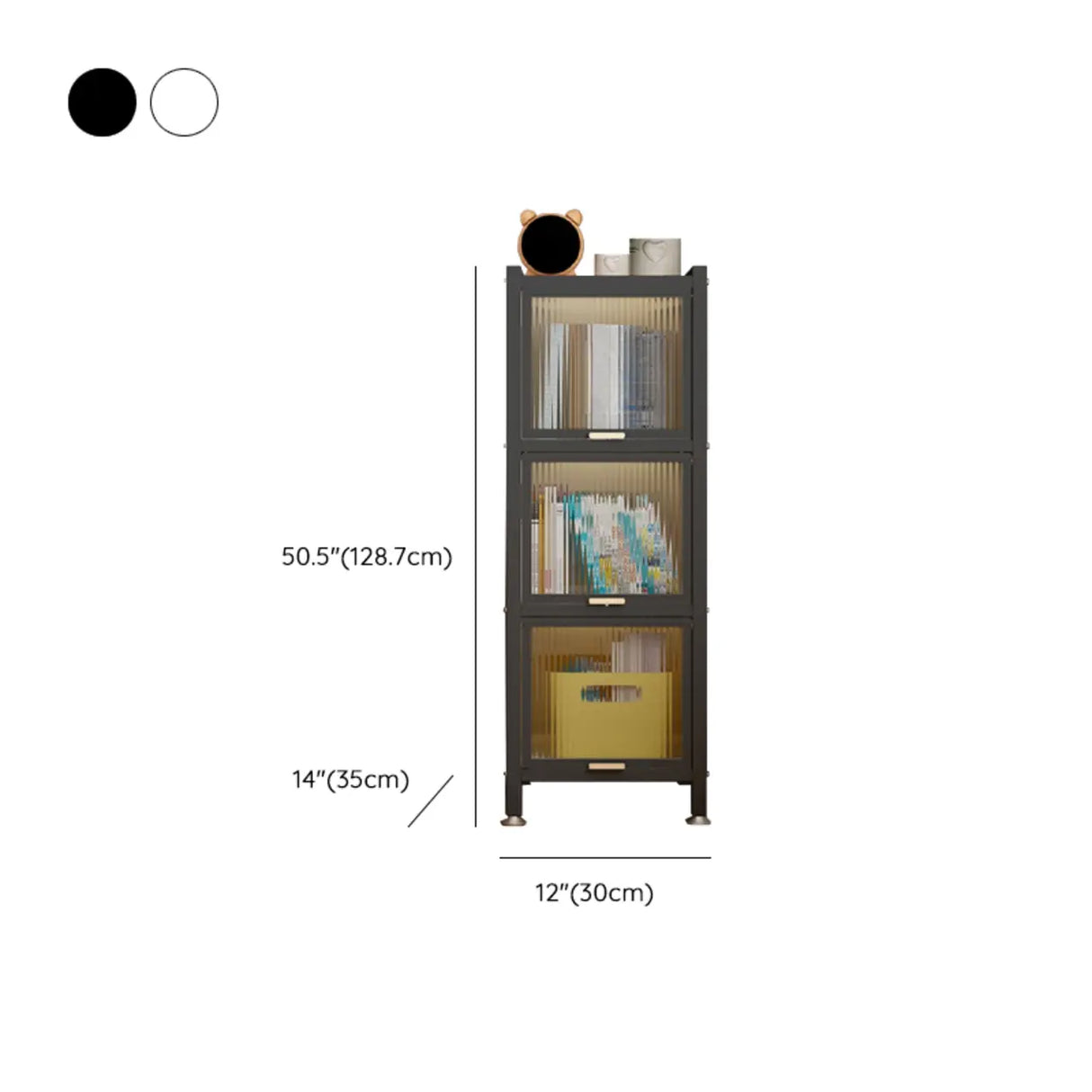 Trendy Plexiglass Doors Steel Narrow Bookcase White Image - 16