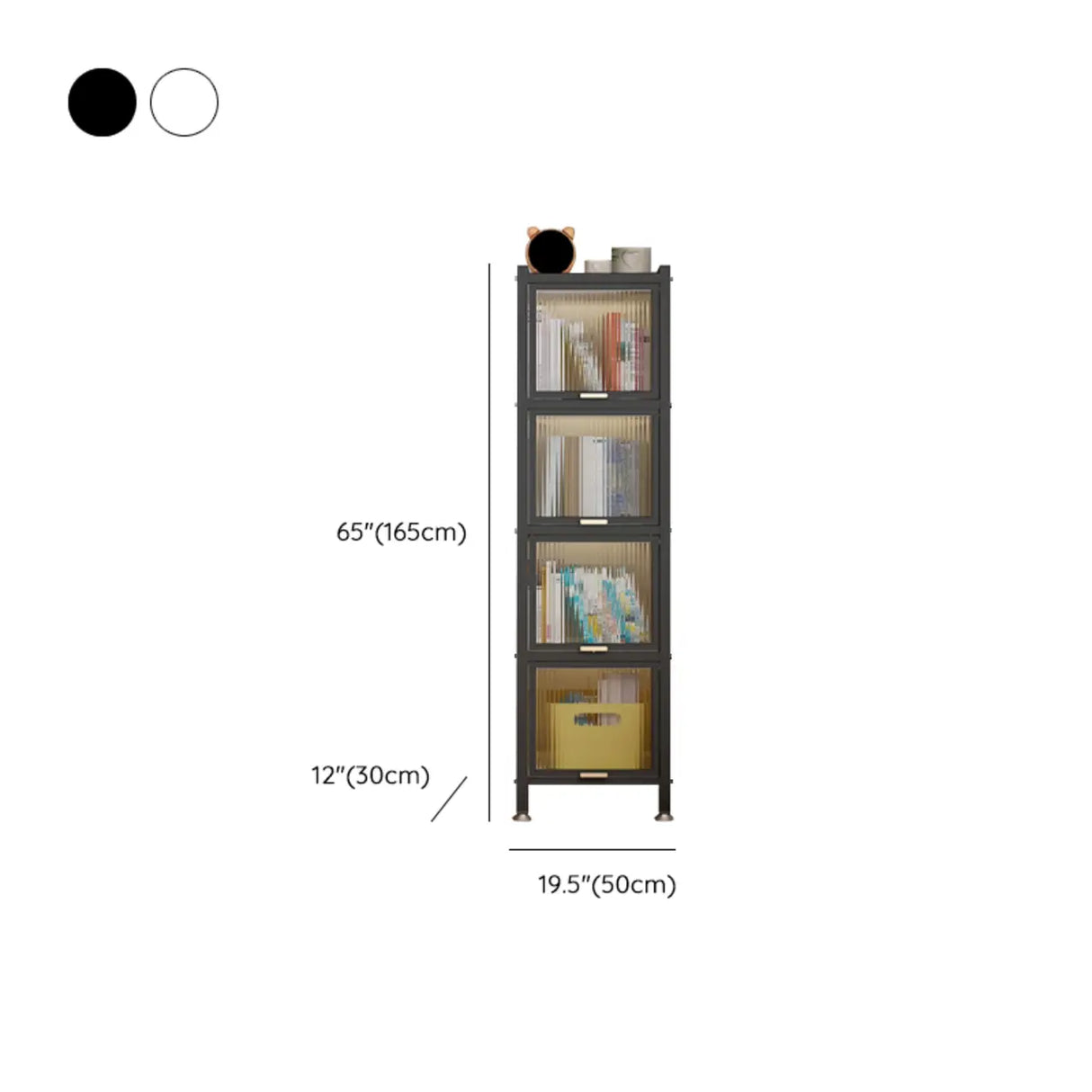 Trendy Plexiglass Doors Steel Narrow Bookcase White Image - 23