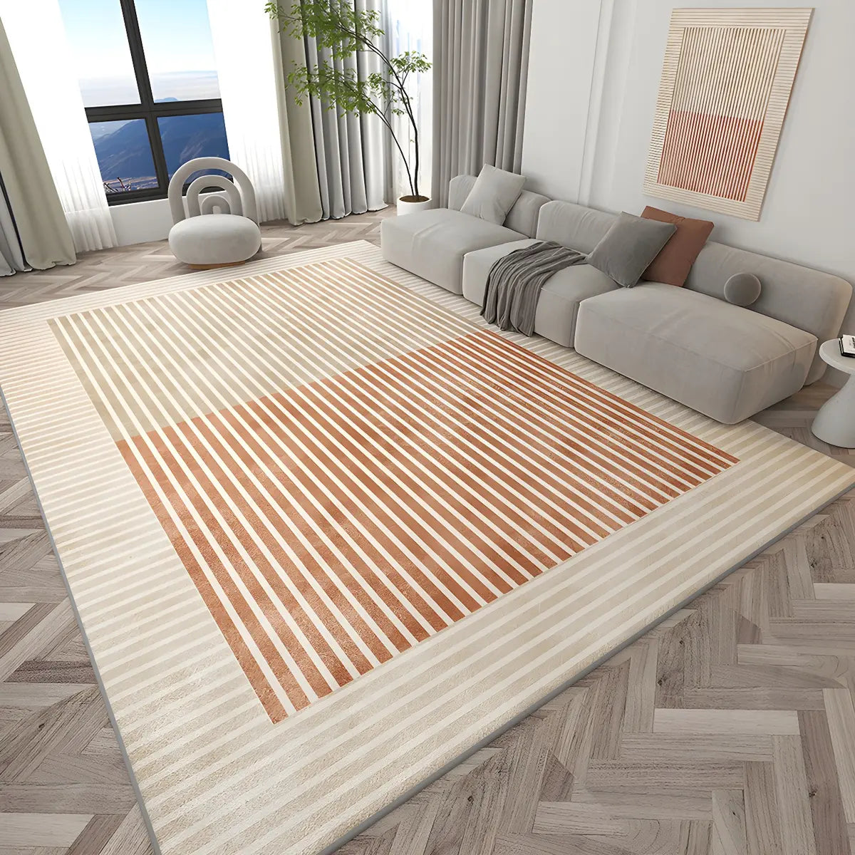 Trendy Splicing Geometric Synthetic Orange Area Rug Image - 11