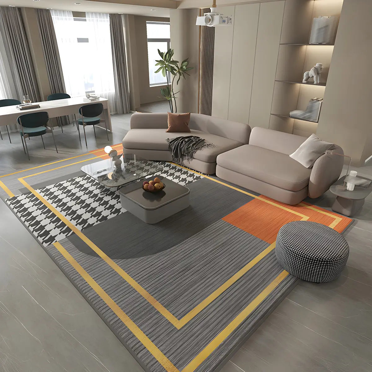 Trendy Splicing Geometric Synthetic Orange Area Rug Image - 4