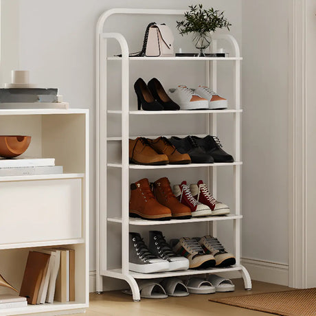 Trendy Tall Metal Entryway White Open Storage Shoe Rack Image - 1
