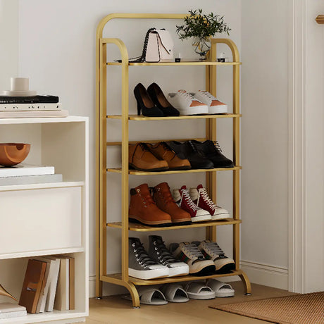 Trendy Tall Metal Entryway White Open Storage Shoe Rack Image - 2