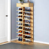 Trendy Tall Wood Entryway Brown Open Storage Shoe Rack Image - 10